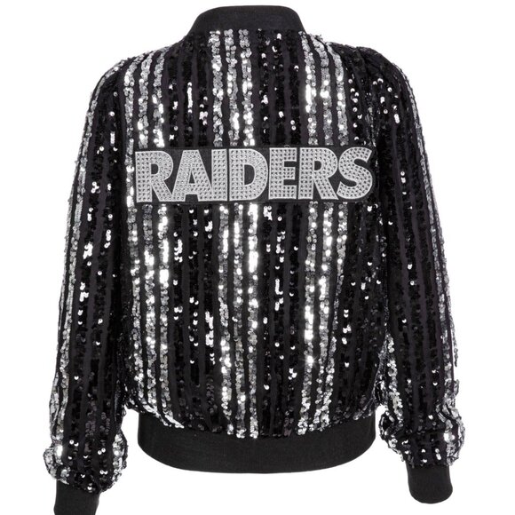 BNT Las Vegas Raiders Two Tone Sequin Embellished Bomber Jacket - Picture 2 of 2